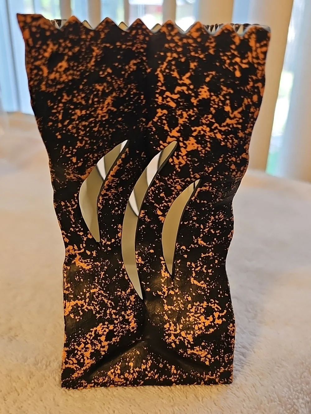 Halloween Jack-O'-Lantern Haunted Porcelain Luminary - Black with Orange Speckle